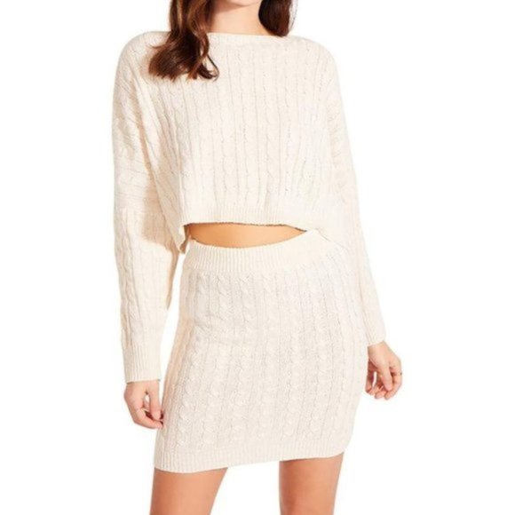 Steve Madden Sweaters - BB Dakota Steve Madden Cream Cable Knit Sweater Skirt Set